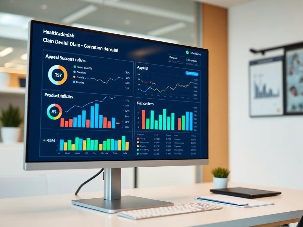 DrCareMSO denial analytics dashboard showing payer denial rates and reason code breakdown