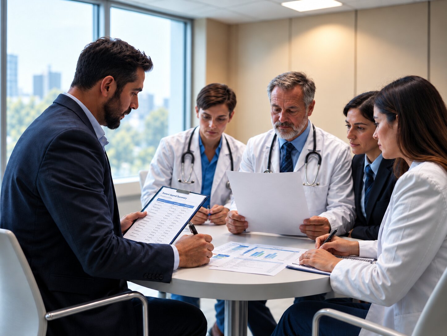 Hospital compliance team reviewing denial patterns