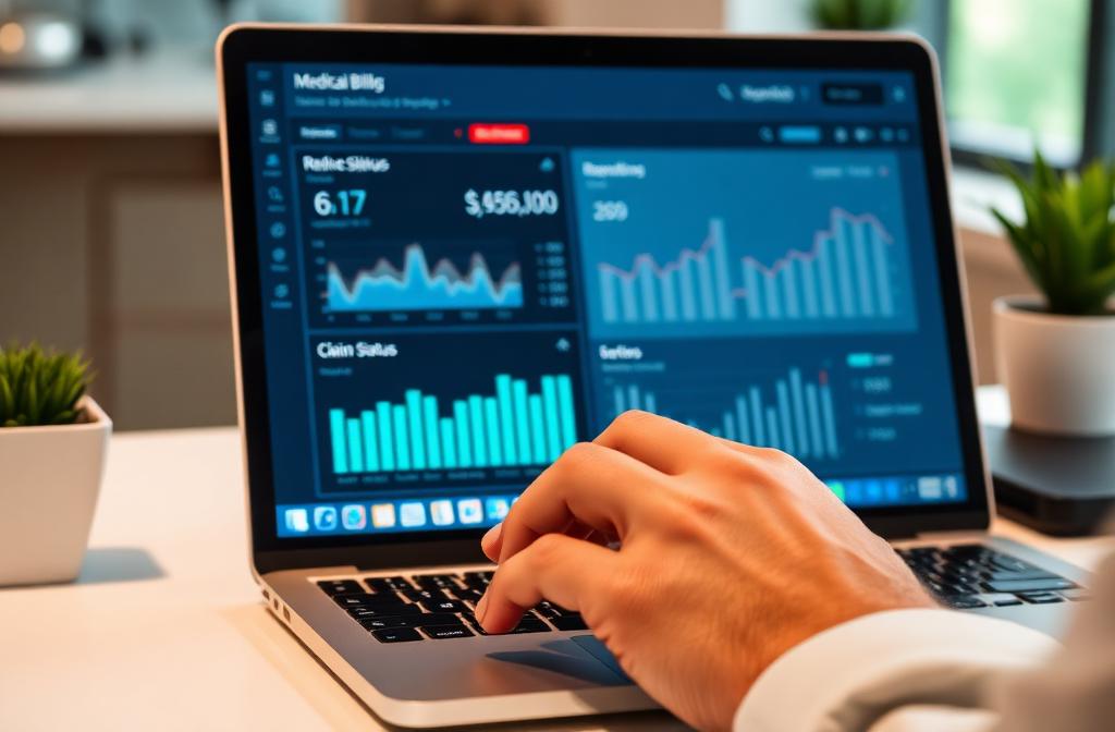 Medical billing analytics dashboard showing AR days and claim performance