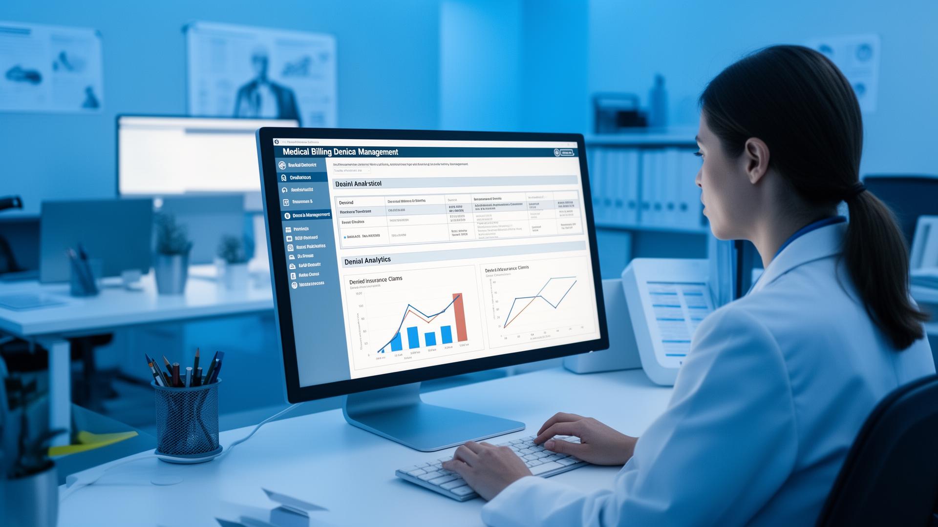 DrCareMSO denial management specialists reviewing denied claims on dashboard